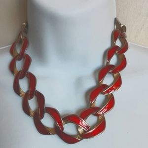 Vintage‎ Enamel Linked Pink Gold Tone Link Collar Statement Necklace